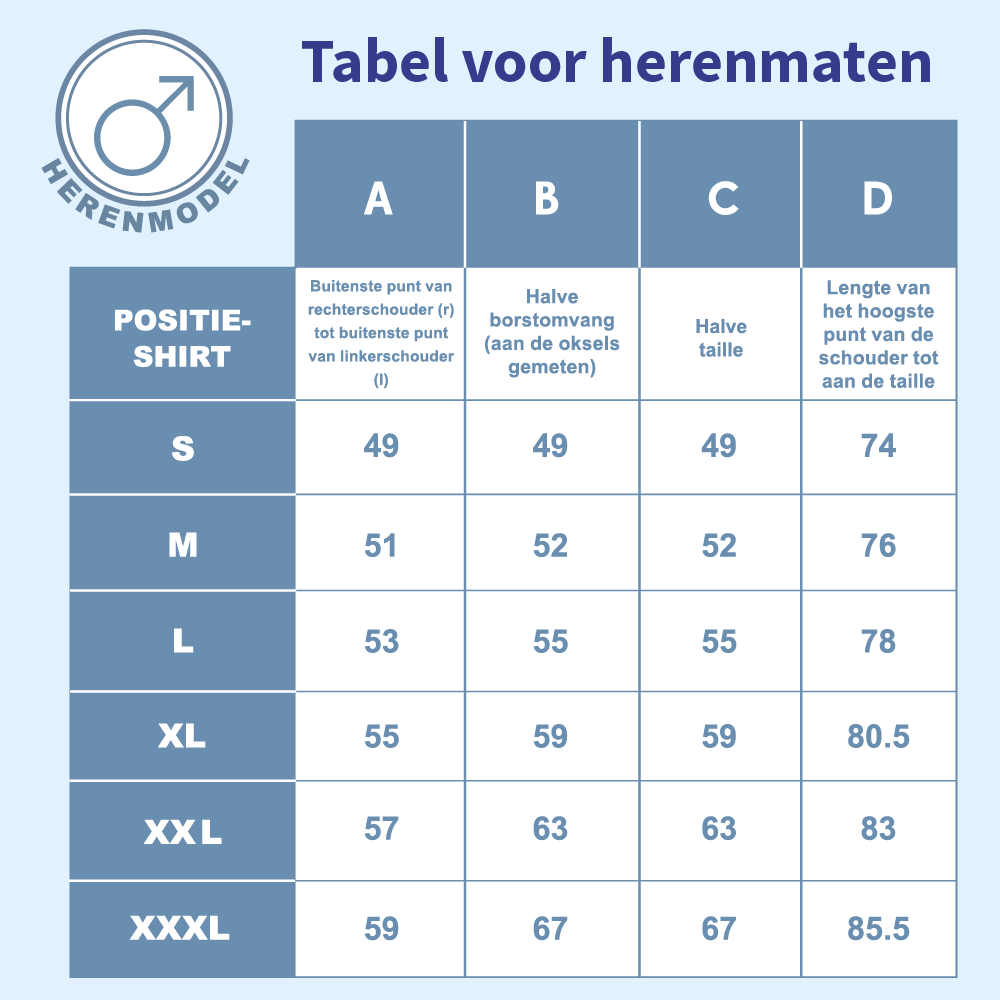 Maattabel voor heren