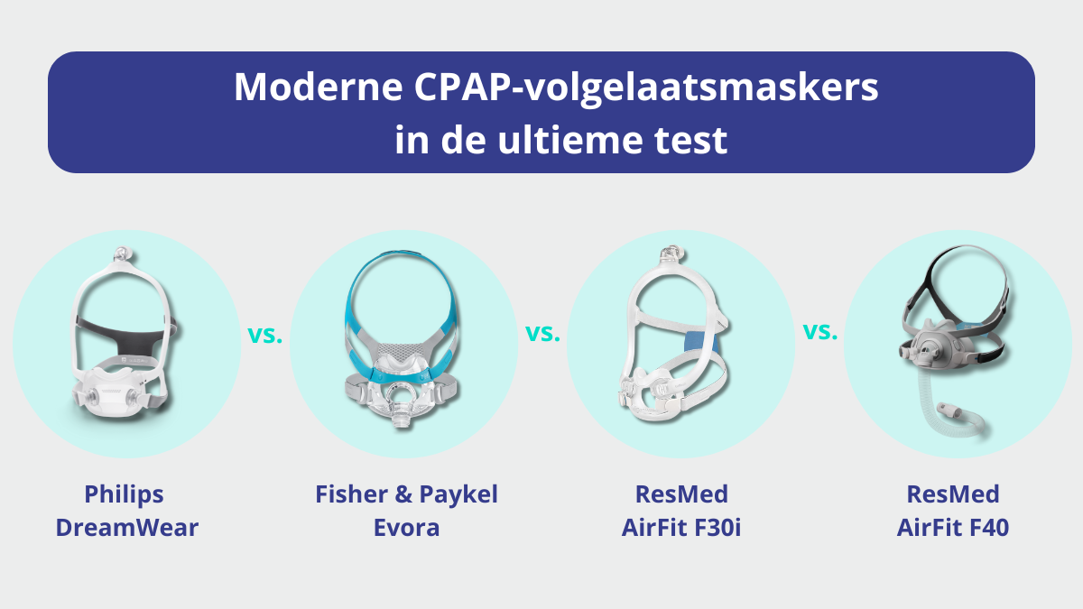 Moderne CPAP-volgelaatsmaskers in de ultieme test: DreamWear vs. Evora vs. AirFit F30i vs. AirFit F40