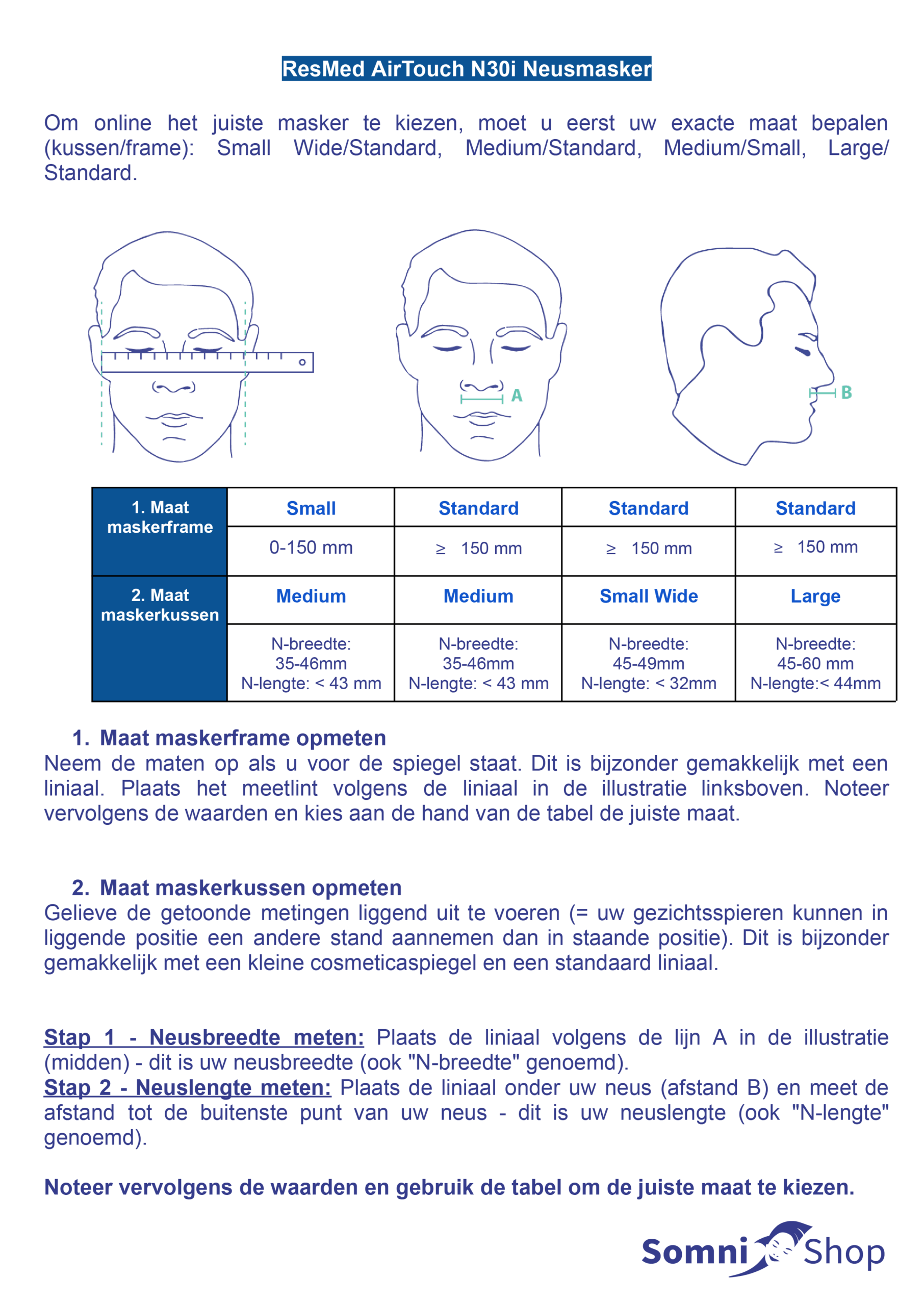 Maat Tabel ResMed AirTouch N30i